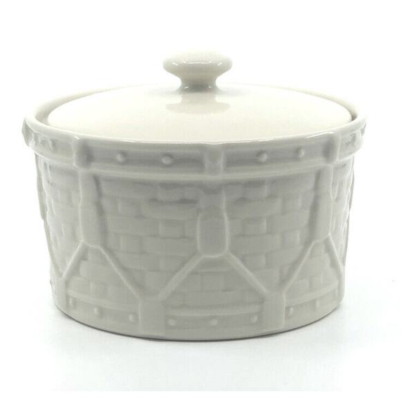 Longaberger Woven DRUM CROCK & LID Casserole Dish Candy Cookie Jar White New Box - Picture 1 of 9